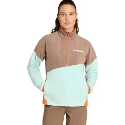 adidas Terrex - Women's Terrex Multi Climawarm Fleece Anorak - Fleecejacke Trace Brown / Semi Flash Aqua / Semi Impact Orange Clearance