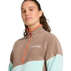 adidas Terrex - Women's Terrex Multi Climawarm Fleece Anorak - Fleecejacke Trace Brown / Semi Flash Aqua / Semi Impact Orange Clearance