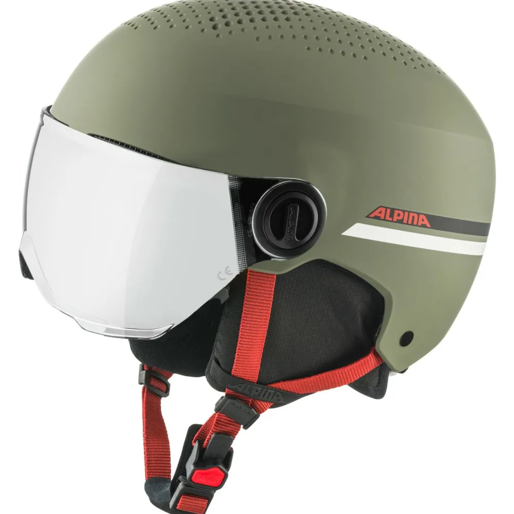 Alpina - Kid's Zupo Visor Q-Lite Mirror S2 - Skihelm Olive / Red Matt Outlet