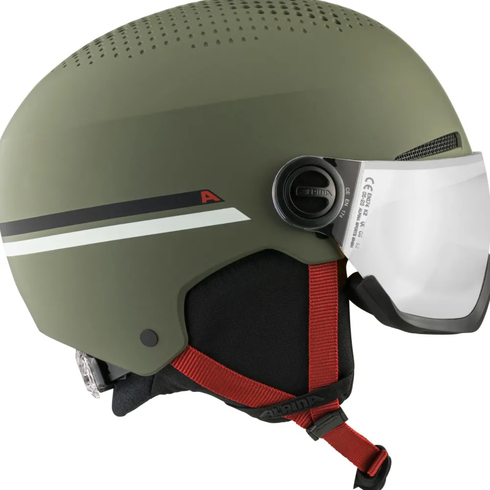 Alpina - Kid's Zupo Visor Q-Lite Mirror S2 - Skihelm Olive / Red Matt Outlet