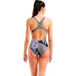 Arena Bademode-- Women's Forest Swimsuit Swim Pro Back L - Badeanzug Black Multi / Sage