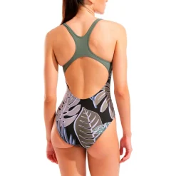 Arena Bademode-- Women's Forest Swimsuit Swim Pro Back L - Badeanzug Black Multi / Sage