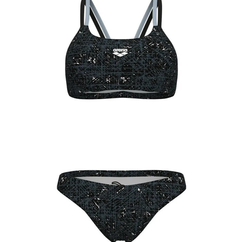 Arena Bademode-- Women's Ribbed Swimsuit Bikini Bandeau - Bikini Multi Black / Black / Sea Foam