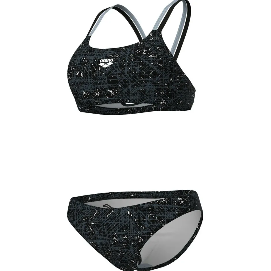 Arena Bademode-- Women's Ribbed Swimsuit Bikini Bandeau - Bikini Multi Black / Black / Sea Foam