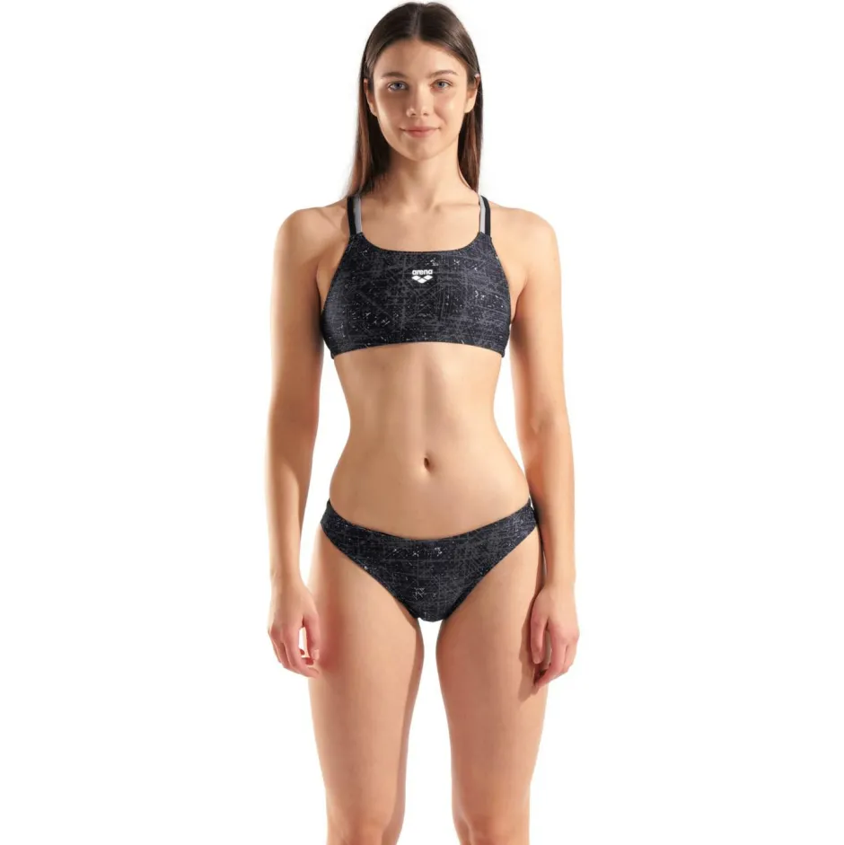 Arena Bademode-- Women's Ribbed Swimsuit Bikini Bandeau - Bikini Multi Black / Black / Sea Foam