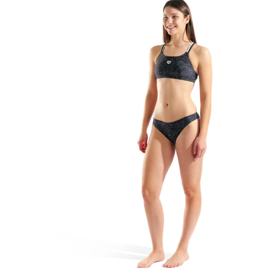 Arena Bademode-- Women's Ribbed Swimsuit Bikini Bandeau - Bikini Multi Black / Black / Sea Foam