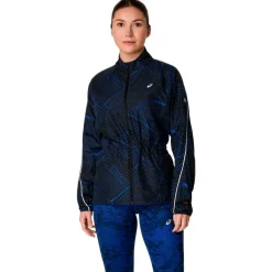 Asics Laufbekleidung|Jacken-- Women's Road Lite-Show Packable Jacket - Laufjacke Performance Black / Dark Cobalt