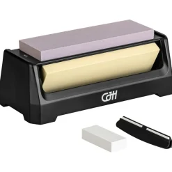 CJH Messer-- Dreiseitiger Korund Wasserstein - Schleifstein Black