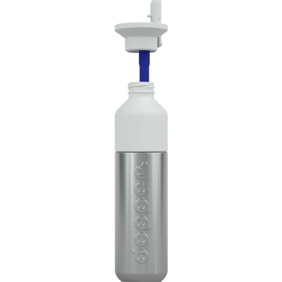 Dopper Trinkflaschen|Outdoor-Küche-- Steel x Flip Straw - Trinkflasche Steel / White