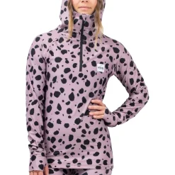 Eivy - Women's Icecold Ziphood Top - Longsleeve Woodrose Cheetah Clearance