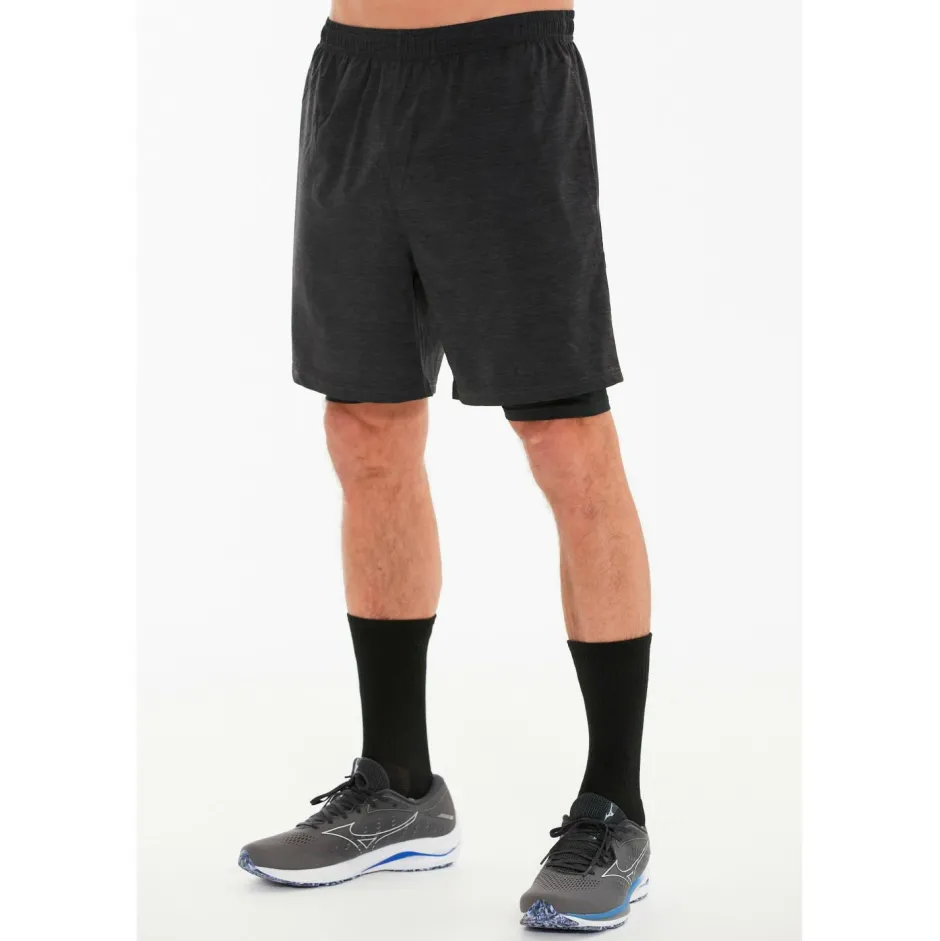 ENDURANCE Laufbekleidung|Hosen-- Vanclause Melange 2-In-1 Shorts - Laufshorts Black Melange