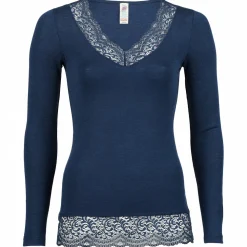 Engel - Women's Shirt L/S mit Spitze - Seidenunterwäsche Marine New