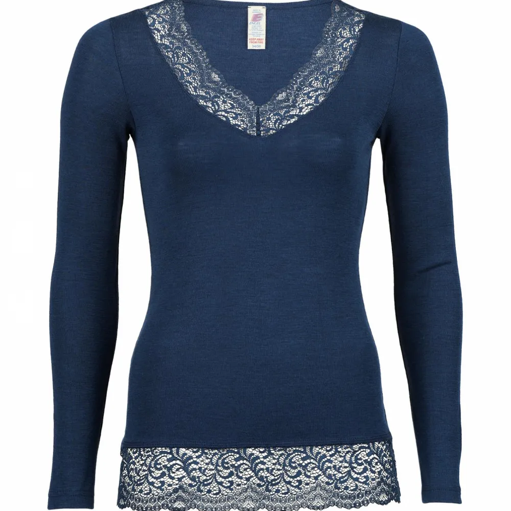 Engel - Women's Shirt L/S mit Spitze - Seidenunterwäsche Marine New