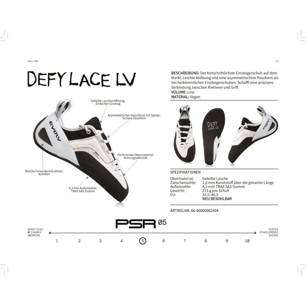 Evolv - Defy Lace LV - Kletterschuhe Grey / White Best