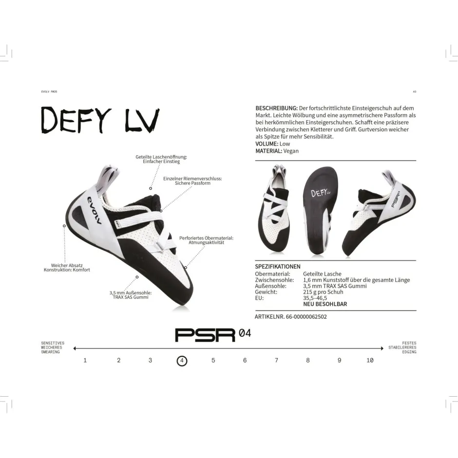 Evolv Kletterschuhe|Klettschuhe-- Defy LV - Kletterschuhe Grey / White