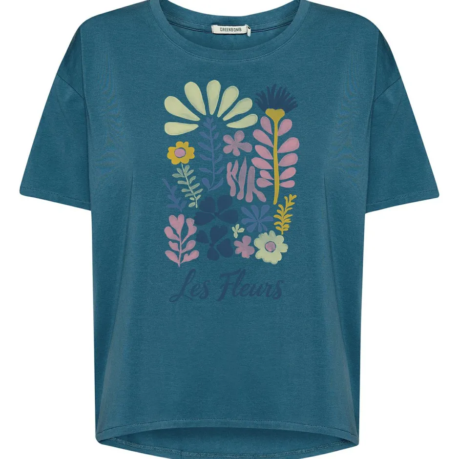 GreenBomb Alltagsbekleidung|T-Shirts-- Women's Les Fleurs Feel T-Shirt - T-Shirt True Blue