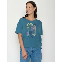 GreenBomb Alltagsbekleidung|T-Shirts-- Women's Les Fleurs Feel T-Shirt - T-Shirt True Blue