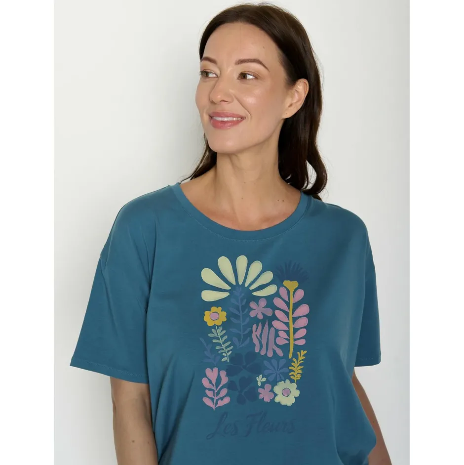 GreenBomb Alltagsbekleidung|T-Shirts-- Women's Les Fleurs Feel T-Shirt - T-Shirt True Blue