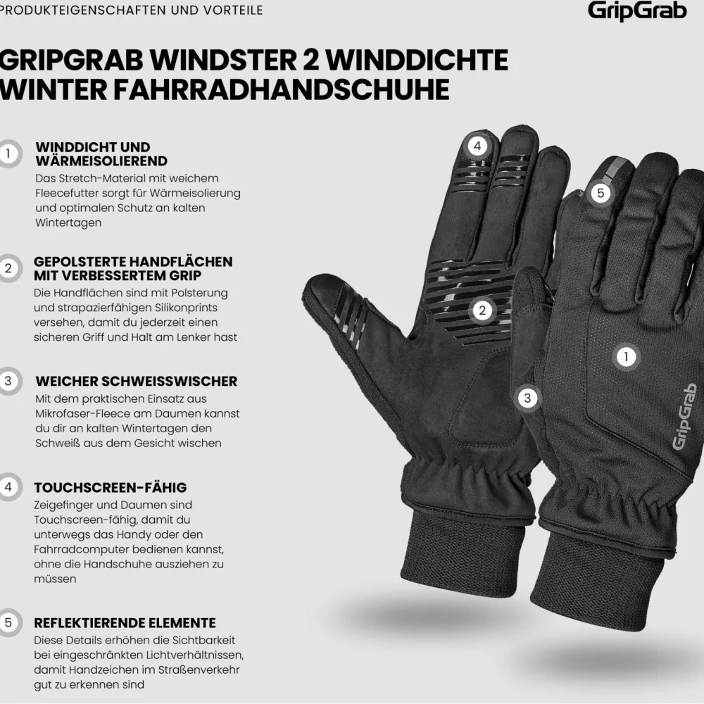 GripGrab - Windster 2 Windproof Winter Gloves - Handschuhe Black Outlet