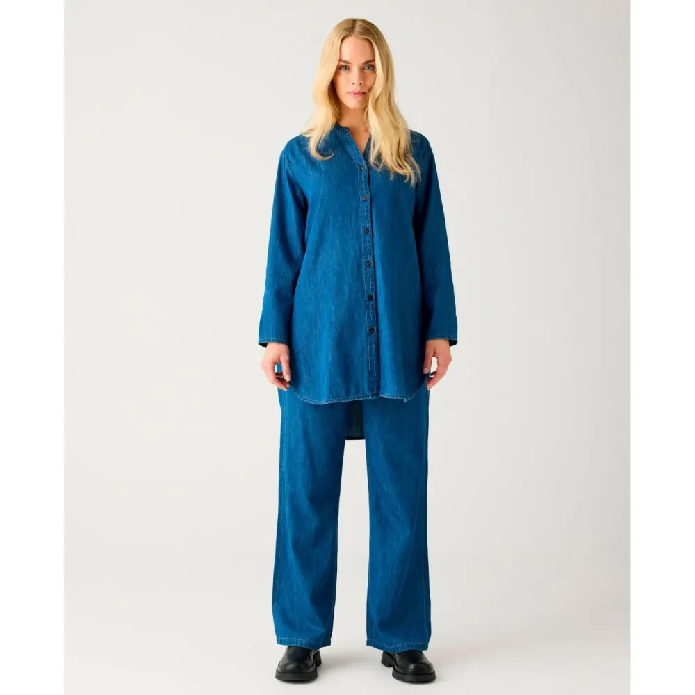 KnowledgeCotton Apparel - Women's Posey Wide Mid-Rise - Freizeithose Dark Blue Denim Discount