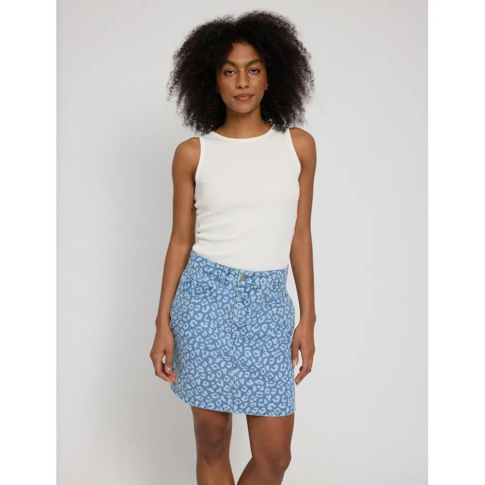Mazine - Women's Printed Denim Mini Skirt - Rock Light Blue Wash Best
