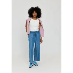 - Woen' Wide eg Deni Pant with Bet - Freizeithoe < Mazine New