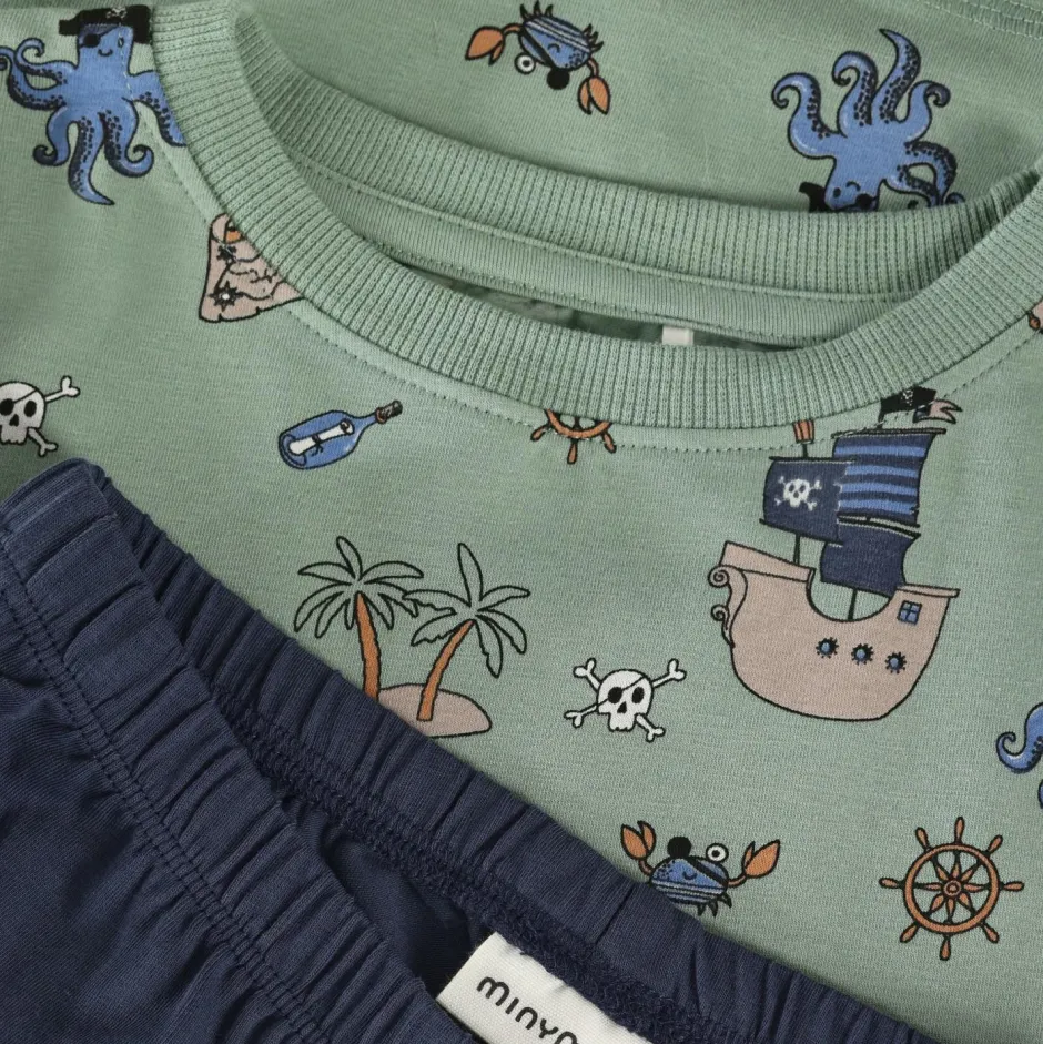Minymo Alltagsbekleidung|Unterwäsche-- Kid's Nightset S/S AOP 134261 - Alltagsunterwäsche Lily Pad