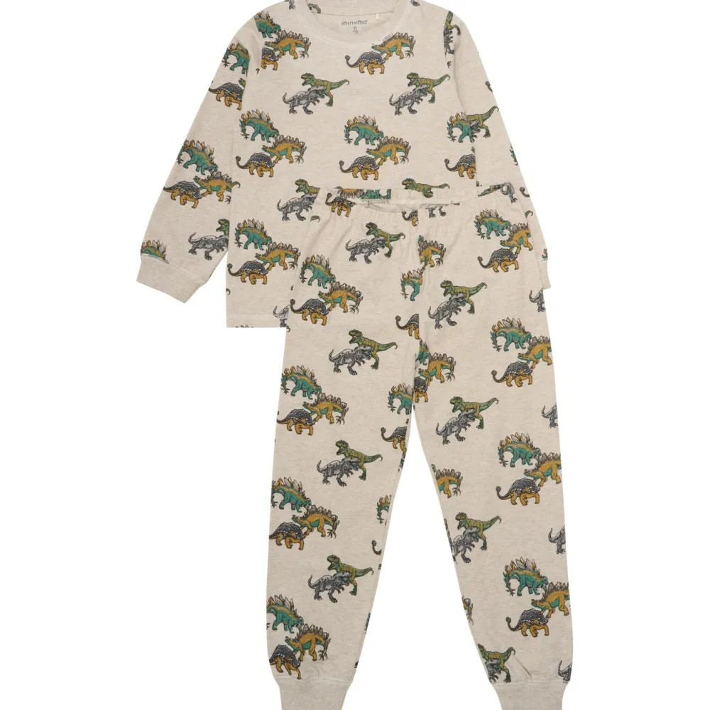 Minymo - Kid's Pyjamas L/S Set AOP No. 134066 - Schlafanzug Beige Melange Outlet
