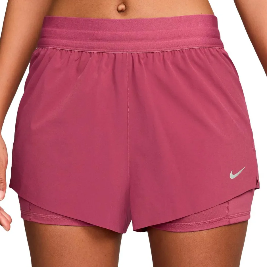 Nike Laufbekleidung|Hosen-- Women's Swift Dri-Fit Mid-Rise 2-In-1 Shorts - Laufshorts Sweet Beet / Reflective Silver