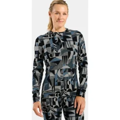 Odlo Skibekleidung|Merinounterwäsche-- Women's BL Top Crew Neck L/S Merino Heritage - Merinounterwäsche Provincial Blue / Black