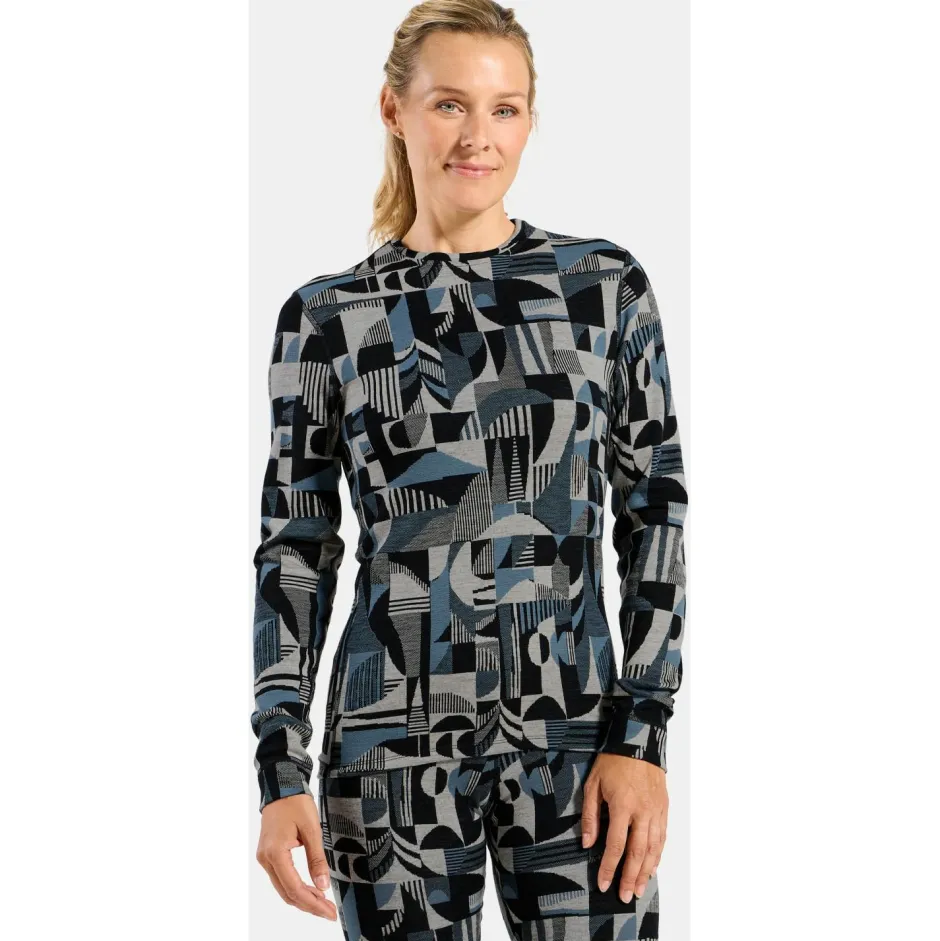 Odlo Skibekleidung|Merinounterwäsche-- Women's BL Top Crew Neck L/S Merino Heritage - Merinounterwäsche Provincial Blue / Black