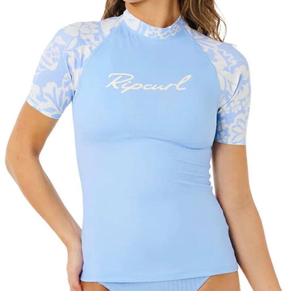 Rip Curl Bademode-- Women's Pacific Coast UPF S/S Rashvest - Lycra Sky Blue