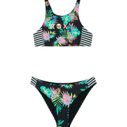 Roxy Bademode-- Kid's Active RG Crop Top Set - Bikini Anthracite Aquarella Active Rg