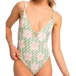 Roxy Bademode-- Women's Hibiscus Daze One Piece - Badeanzug Basil Party Waves Yw