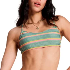 Roxy Bademode-- Women's Ocean Dreamer Cheeky - Bikini-Top Oil Green Say It With Stripes