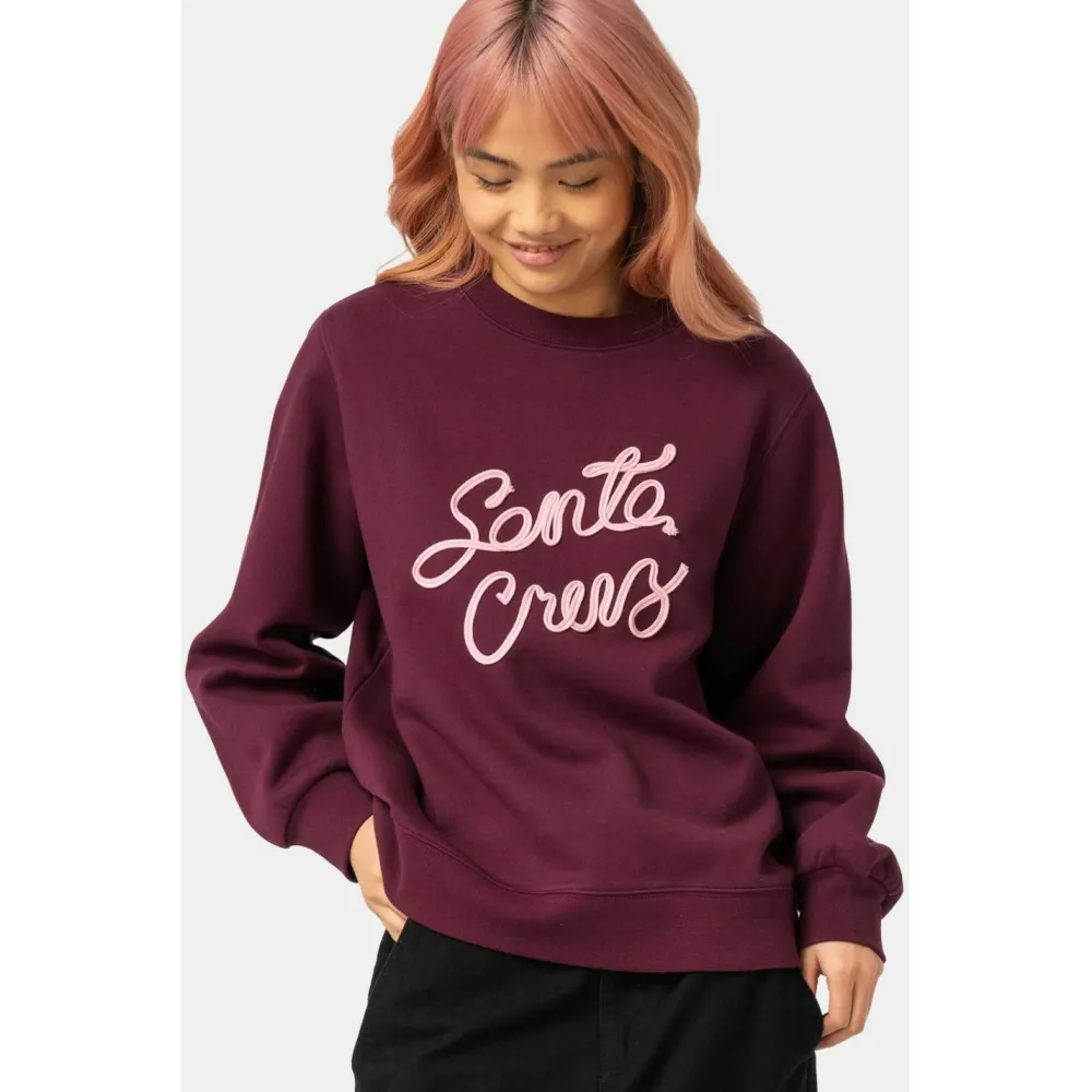 Santa Cruz - Women's Ribbon Script Front Crew - Pullover Dark Cherry Best