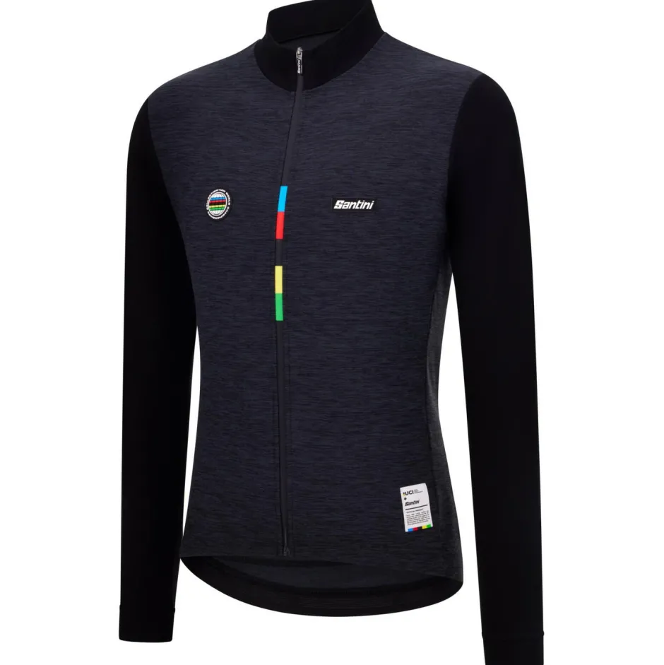 Santini Fahrradbekleidung|Radtrikots-- UCI World Champion Long-Sleeve Jersey Mondo - Radtrikot Nero