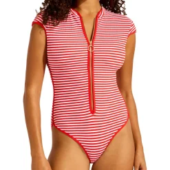 Seafolly - Clubhouse Cap Sleeve Zip Front One Piece - Badeanzug