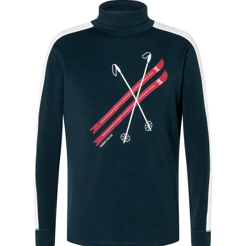 super.natural Skibekleidung|Skipullover-- Kryssede Ski Roll Neck - Pullover Blueberry / Fresh White / High Risk Red