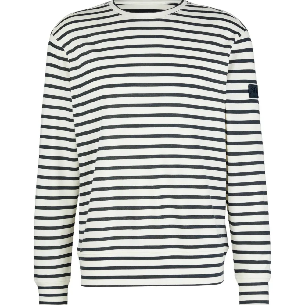 super.natural - Solution Stripe Bio Crew - Merinopullover Fresh White / Navy Stripe Online