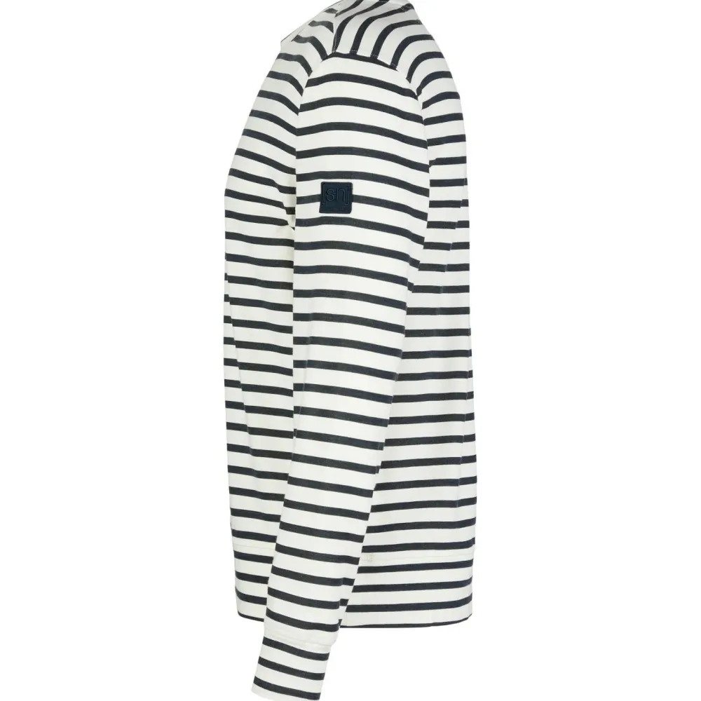 super.natural - Solution Stripe Bio Crew - Merinopullover Fresh White / Navy Stripe Online