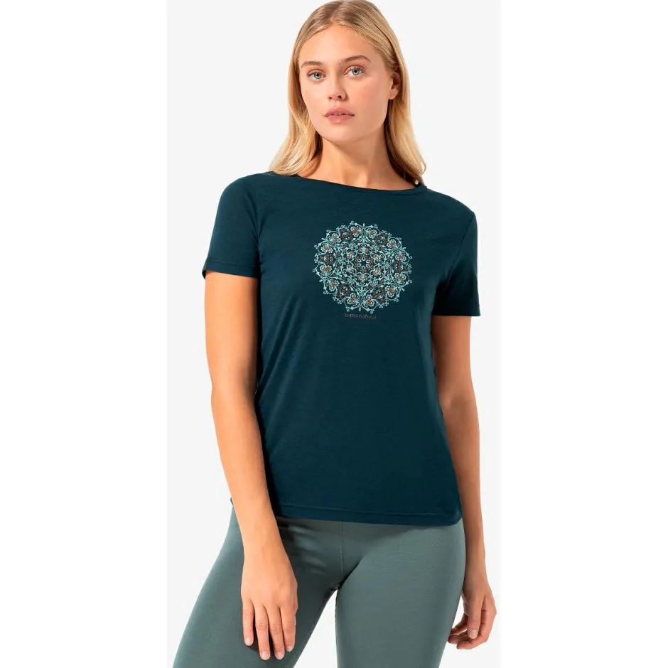 super.natural Alltagsbekleidung|Wanderbekleidung-- Women's Ornament Tee - Merinoshirt Cashmere Grey Melange / Leaf Melange / White Stone