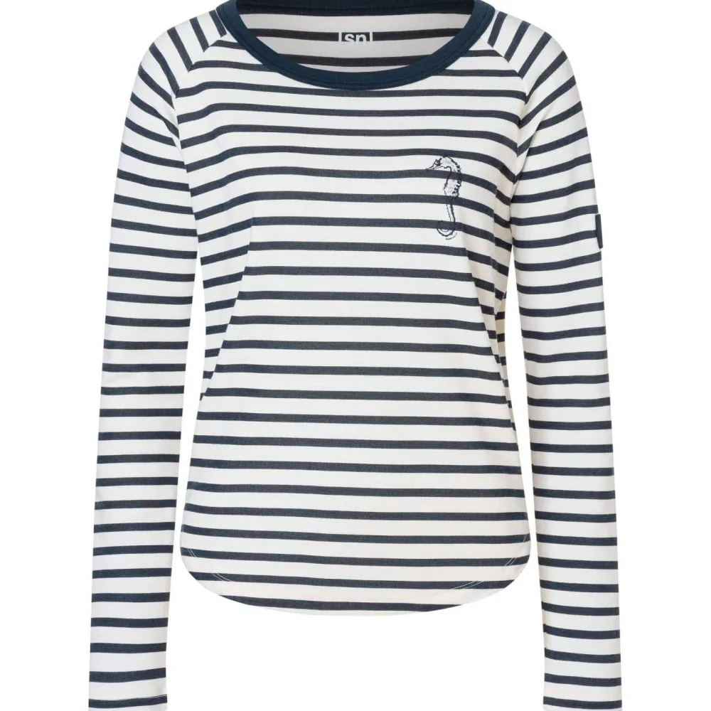 super.natural - Women's Sea Horse Stripe Bio Crew - Merinolongsleeve Fresh White / Navy Stripe / Salute Discount