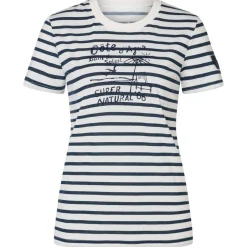 super.natural - Women's Stripe Cote D'Azur Bio Jersey Tee - Merinoshirt Fresh White / Navy Stripe / Salute Clearance