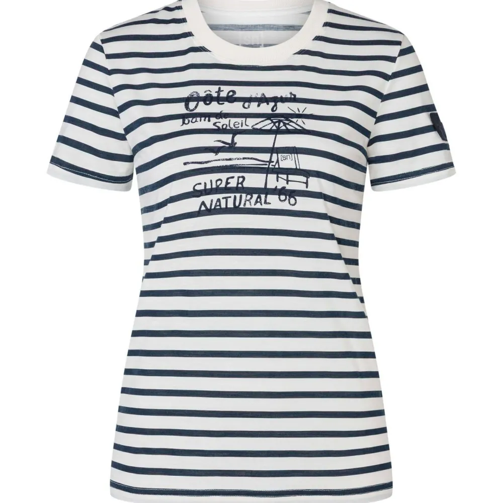 super.natural - Women's Stripe Cote D'Azur Bio Jersey Tee - Merinoshirt Fresh White / Navy Stripe / Salute Clearance