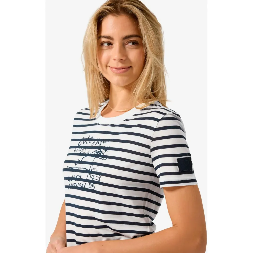 super.natural - Women's Stripe Cote D'Azur Bio Jersey Tee - Merinoshirt Fresh White / Navy Stripe / Salute Clearance