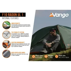 Vango Trekkingzelte|Trekkingausrüstung-- F10 Radon UL 2 - 2-Personen Zelt Alpine Green