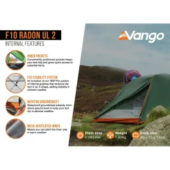 Vango Trekkingzelte|Trekkingausrüstung-- F10 Radon UL 2 - 2-Personen Zelt Alpine Green